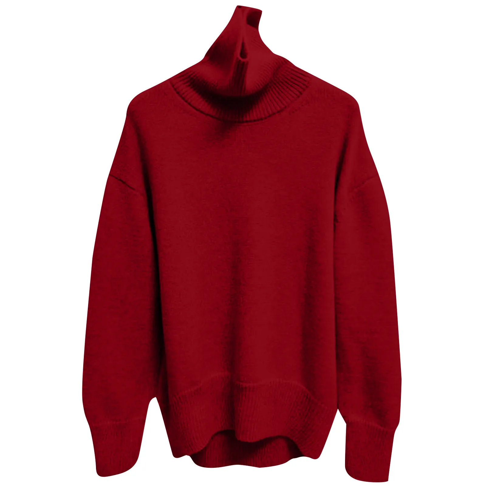 

Women Fashion With Trim Loose Knit Sweater Vintage High Neck Long Sleeve Female Pullovers Chic Top Gentle And Lazy Style