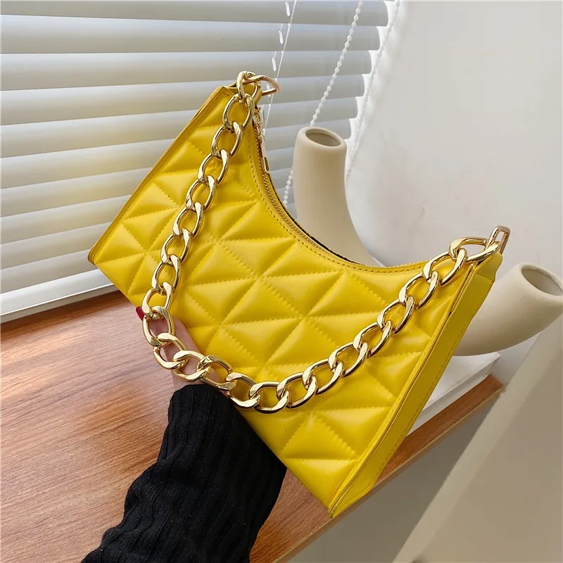 Elegant Women's Shoulder Bag New Solid Color Trend Underarm Bag Chain Handbag Female Fashion Texture Shopping Bag