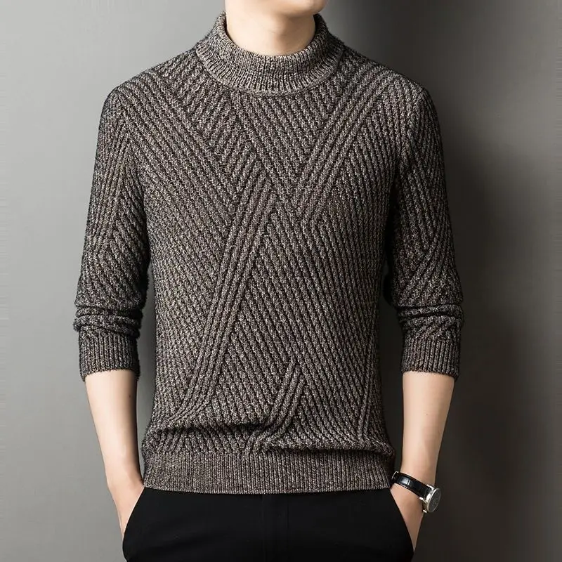 2023 New Men's Clothing Knitted High-neck Long Sleeve Thick Autumn Winter Casual Business Solid Color Sweaters Jumpers