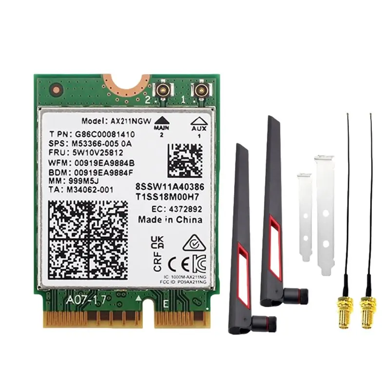 새로운AX211NGW Wifi 6E 카드 5374Mbps 트라이 밴드 2.4Ghz/5Ghz/6Ghz Wifi 카드(10DB 안테나 포함) BT5.3 무선 네트워크 카드 어댑터