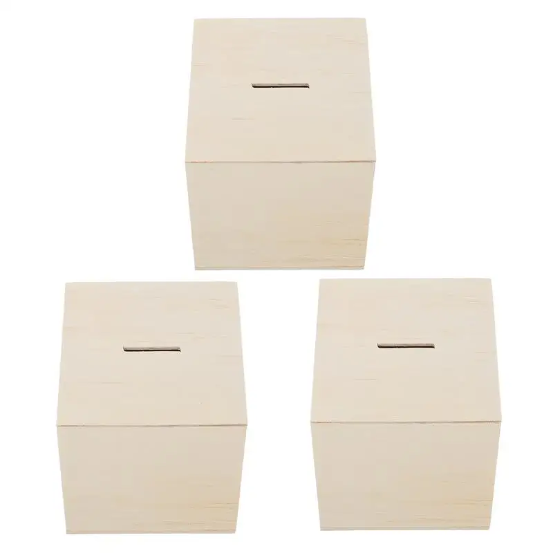3Pcs Painted Saving Bank Wood Money Box Diy Wooden Saving Bank Kids Coin Storage Jar Multi Function Piggy Bank Home Decor 4