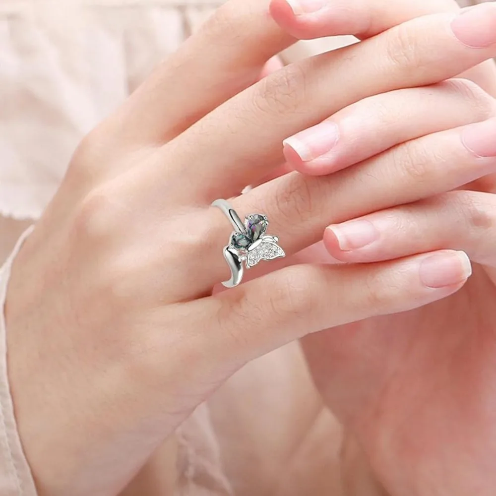 Elegant Colorful Butterfly Ring Exquisite Love All-Match Ring Personality Romantic Couple Rings Wedding Jewelry Gift