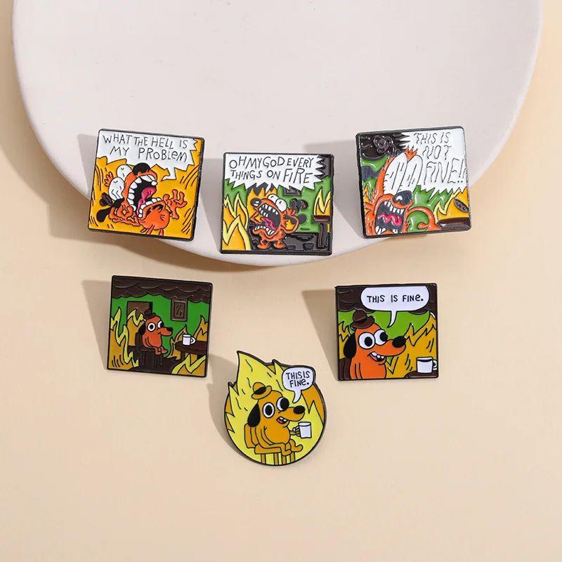 Cartoon Brooch Little Yellow Dog Universal Metal Puppy Drinking Coffee Badge for Clothes Bag