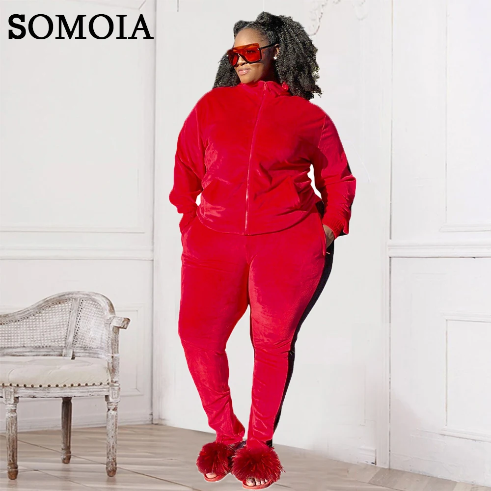 Plus Size Clothes Tracksuits for Women Zipper Two Piece Sets Side
