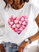 T-shirt graphique à manches courtes et col rond pour femmes, haut décontracté, t-shirts College, vêtements pour femmes, mode douce, fleur, années 90 4