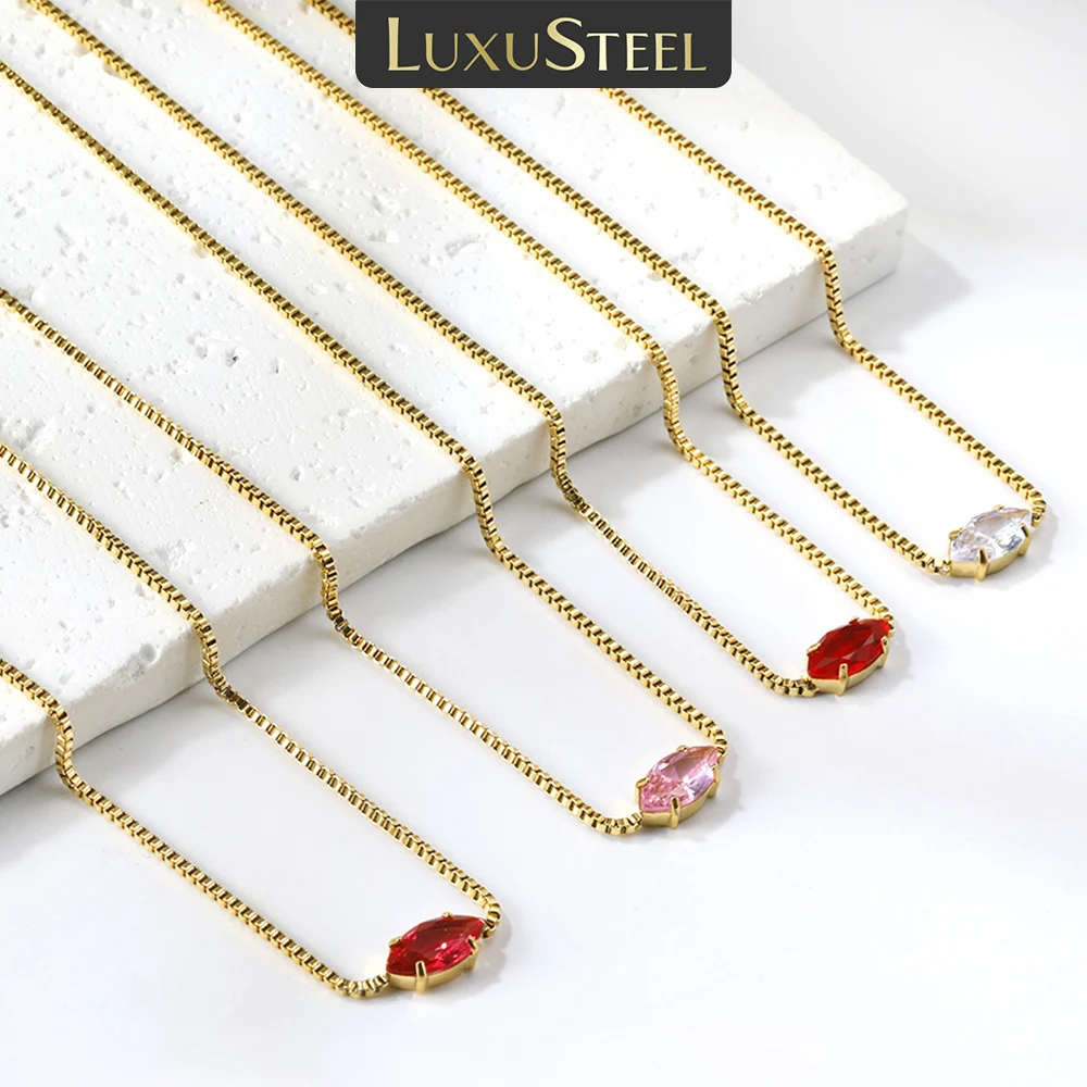 LUXUSTEEL 여성을위한 트렌디 한 다채로운 큐빅 지르코니아 참 목걸이 ..