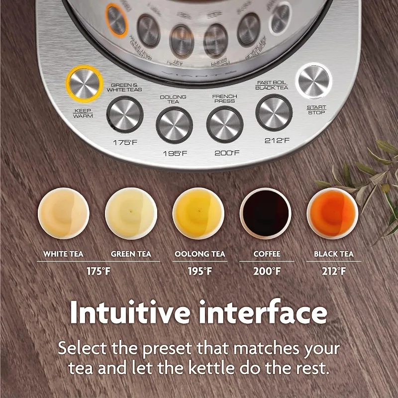 Vianté Hot Tea Maker Electric Glass Kettle with tea infuser and temperature control.Automatic Shut off.Brewing Programs for your 4