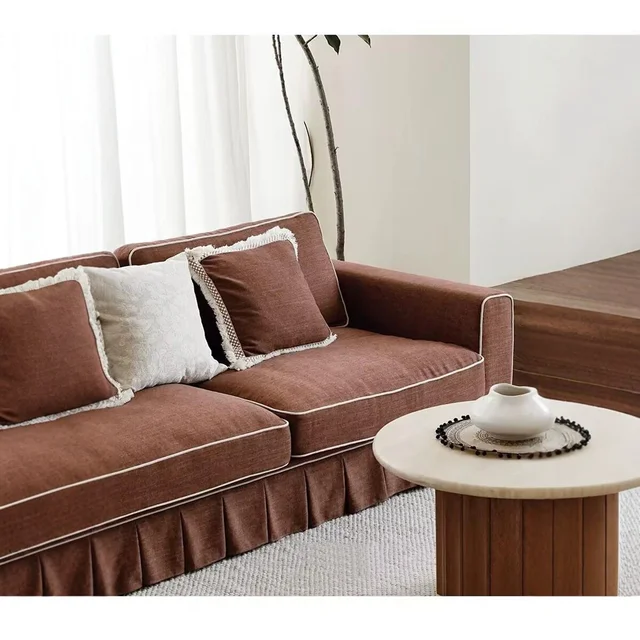 Nordic Wabi Sabi style skirt edge linen fabric three seater sofa, removable and washable living room furniture 6 Nordic Wabi Sabi style skirt edge linen fabric three seater sofa, removable and washable living room furniture 6