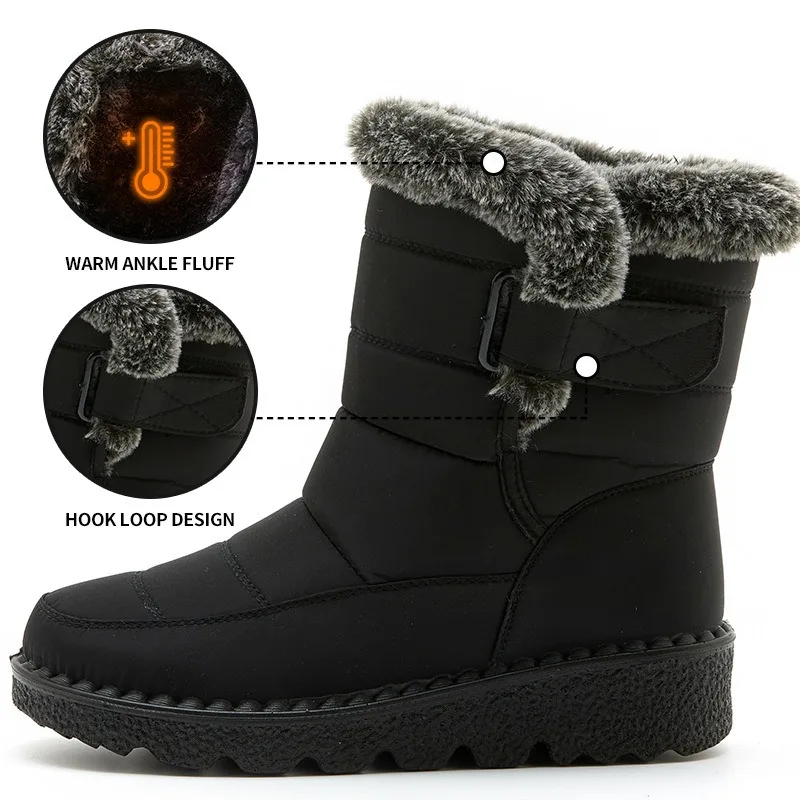 Warm Fur Snow Boots Women Boots For Winter Shoes Women Waterproof Platform Botas Mujer 2023 New Low Heels Mid-Calf Winter Boots