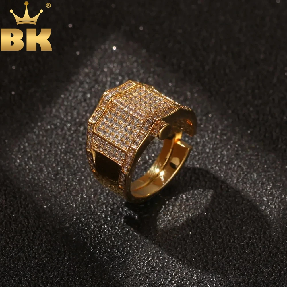 

TBTK Fashion Hiphop Rapper Gold/White Gold Ring Irregularity Full Iced Cubic Zirconia Party Wedding Mens Rings CZ Jewelry Gifts