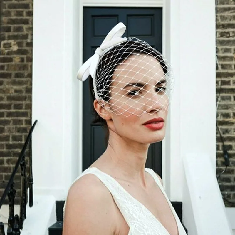 

White Headband Veil Wedding Accessories for Bridal Crystal Birdcage Black Face Net Mask Hair Jewelry Veils Charming Fascinators
