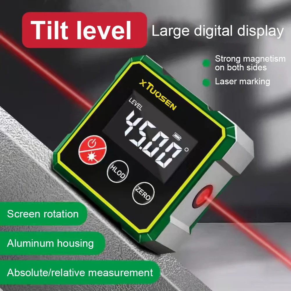 Laser Digital Protractor Inclinometer Level Angle Gauge USB Rechargeable Goniometer Level Box LCD Backlit Magnetic Angle Finder