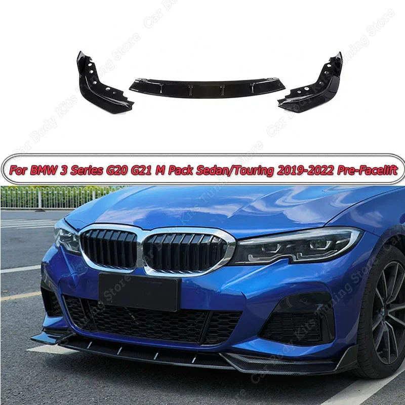 

For BMW 3 Series G20 G21 M Pack Sedan/Touring 2019-2022 Pre-Facelift Front Bumper Splitter Lip Gloss Black Protector Tuning