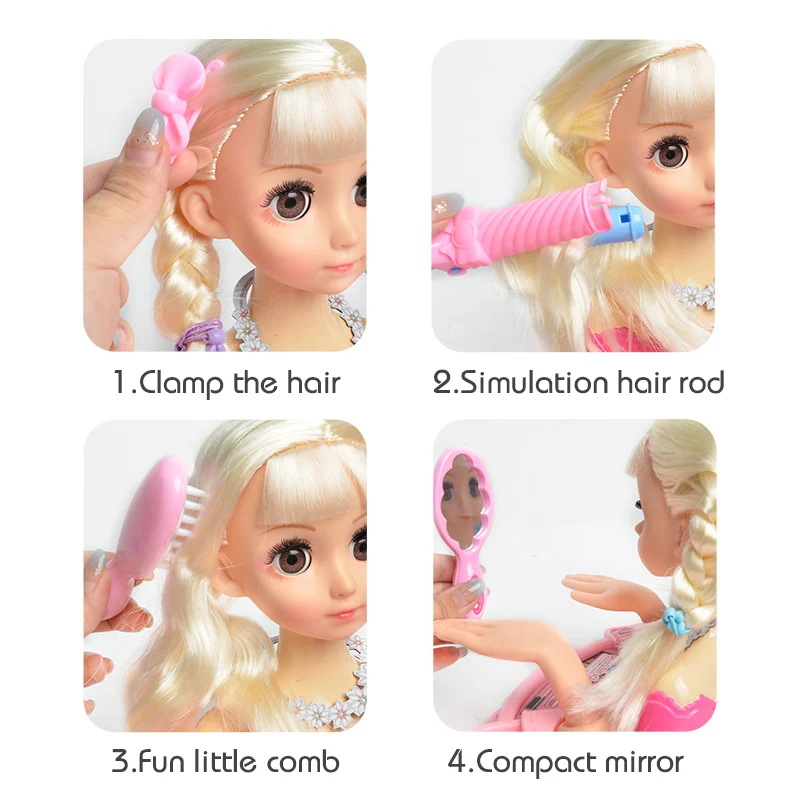 Princess Pretend Toys Reborn Doll Children's Dolls Toys Hair Salon Mannequin Head DIY Braiding Exercises 3-8 Year Old Girls Toys Birthday Holiday Gifts