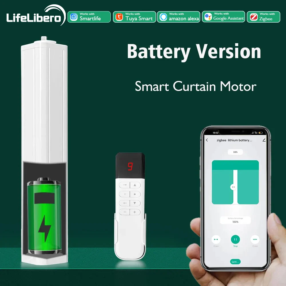 Lifelibero-tuya Zigbee Inteligente Cortina Motor Janela Elétrica Universal Driver Aberto Alexa Google Home Bateria