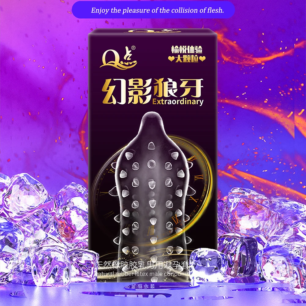 Condom Sex Toys 12pcs Large Pellet Condom Wolf's Teeth Barbed Male Granular Stimulation Women Contraception Penis Sleeves Adult