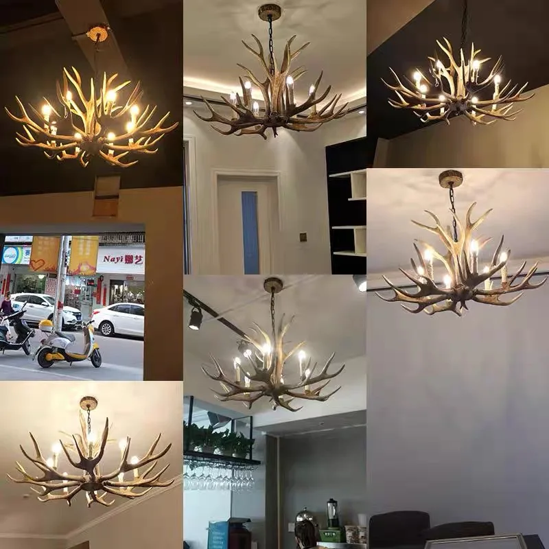 Retro Resin Antler Pendant chandelier Living room Restaurant Bar E14 Industrial Buck Deer Horn lights house decoration Fixtures