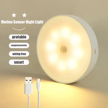 PIR 모션 센서 LED 야간 조명, USB 충전식 야간 램프, 주방 캐비닛 옷장 램프, 계단 무선 옷장 조명