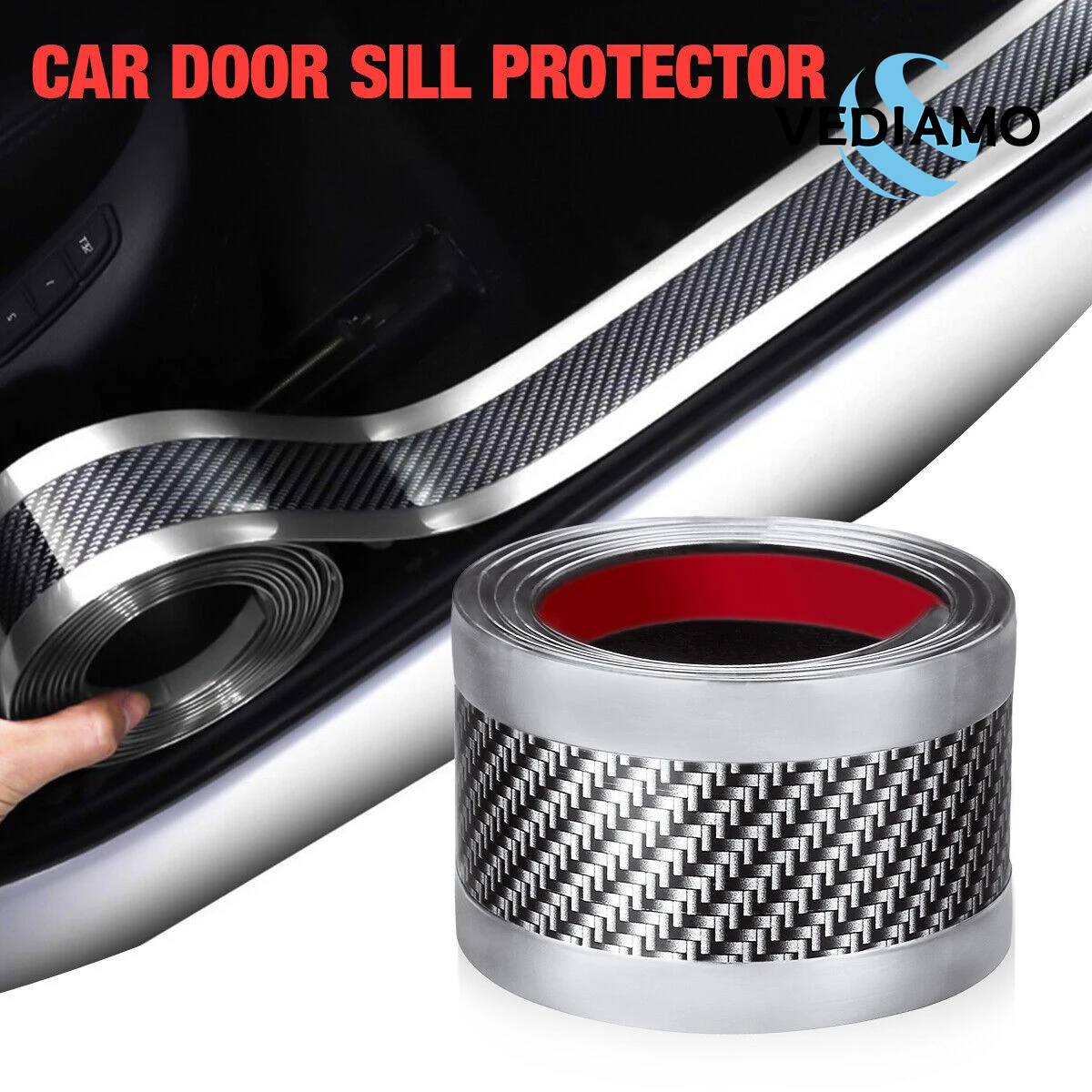 

Car Carbon Fiber Sticker Rear Bumper Rubber Pad Kit Trunk Protector Trim Guard Grain Car Door Sill Bar Interior Accessories