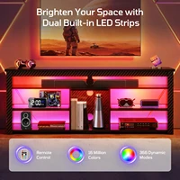 TV Stand for 70 inch TV, Tall Entertainment Center with 2 Led Lights, Gaming TV Console with Storage for PS5, Modern TV Cabinet 6