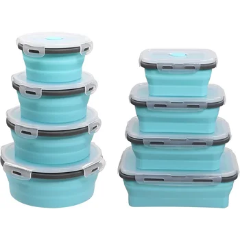 4pcs Collapsible Lunch Box Silicone Food Storage Containers with Lids, Portable Expandable Bowls Travel Folding Food Storage Box