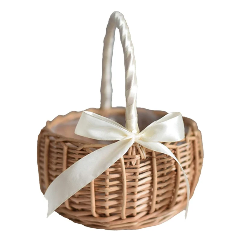 Elegant Hand-Woven Wicker Basket with Handle for Weddings and Home Decor