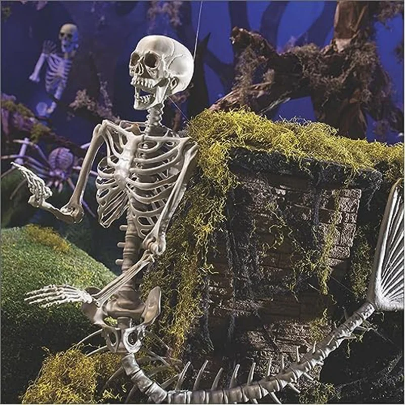 

Русалка-скелет для Хэллоуина, уличные украшения, страшный Скелет на Хэллоуин, натуральный размер для кладбища, дом с привидениями, прочный белый