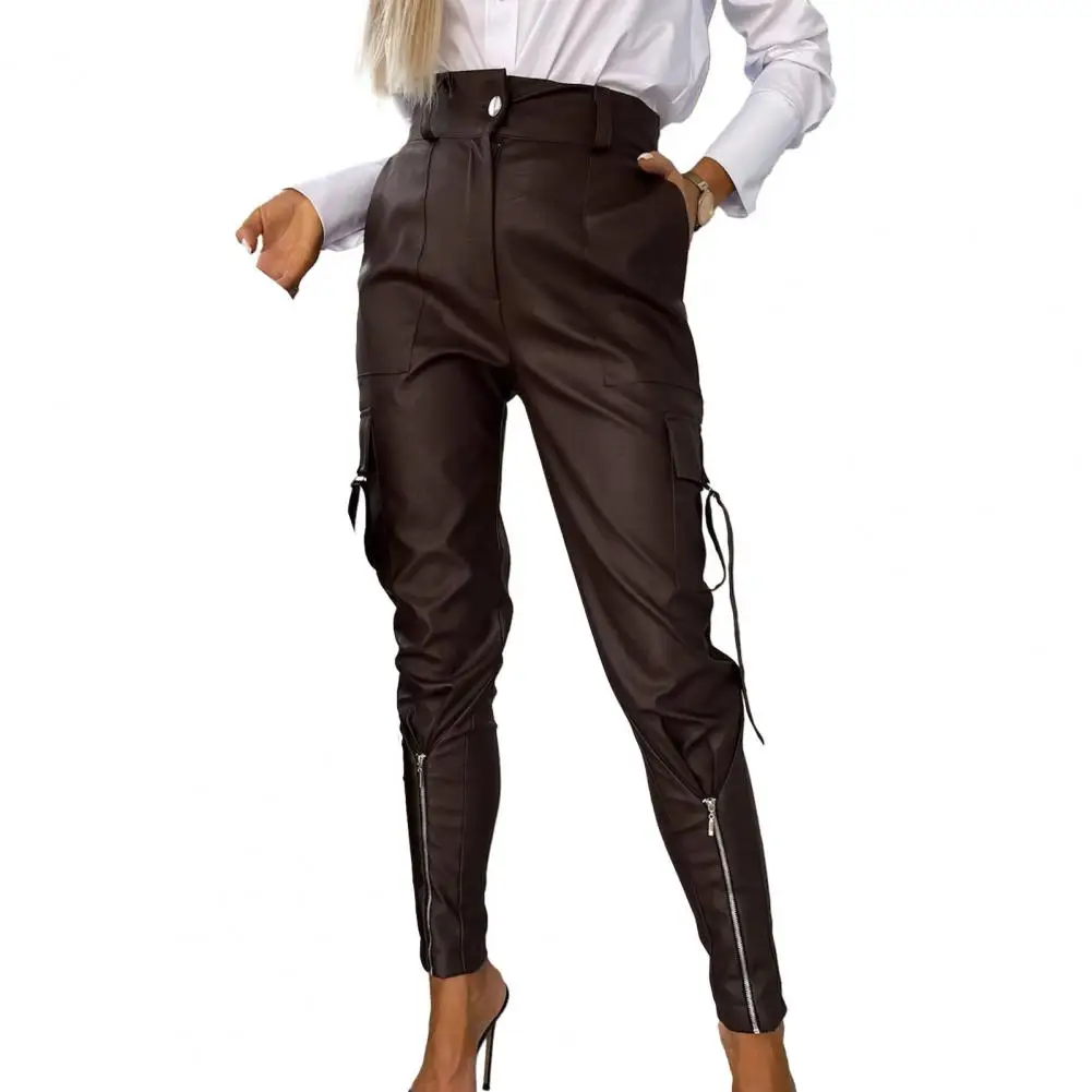 Curvy Women Pants Solid Color Trousers High Waist Faux Leather Pencil Pants  with Zipper Decor Multi Pockets for Women Slim Fit - AliExpress