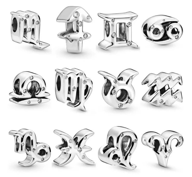 

Authentic 925 Sterling Silver Sparkling Twelve Zodiac Constellations With Crystal Beads Fit Pandora Bracelet & Necklace Jewelry