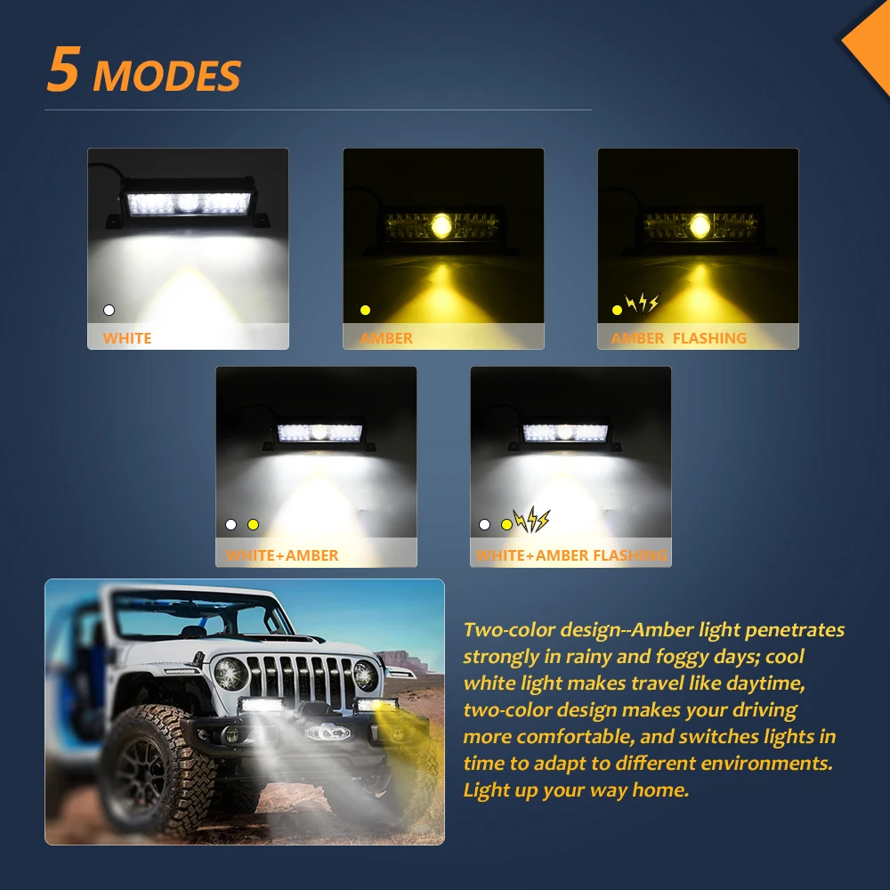 Auto LED Spotlights Work Light Bar White Yellow Flash 120w for Off Road 12V 24V
