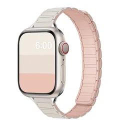 Women's Slim Silicone Magnetic Bracelet Watch Band with Strap - 42 44 45 46 49mm (12 starlight pink)