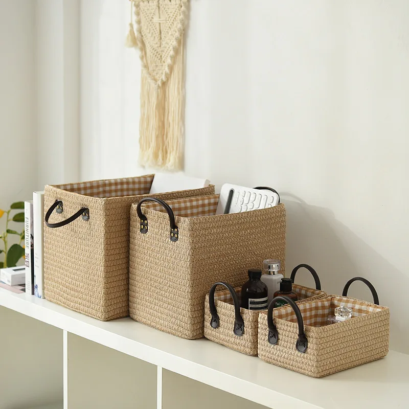 

Japanese wardrobe sorting box storage basket desktop storage box straw woven storage box clothing storage box toy storage basket