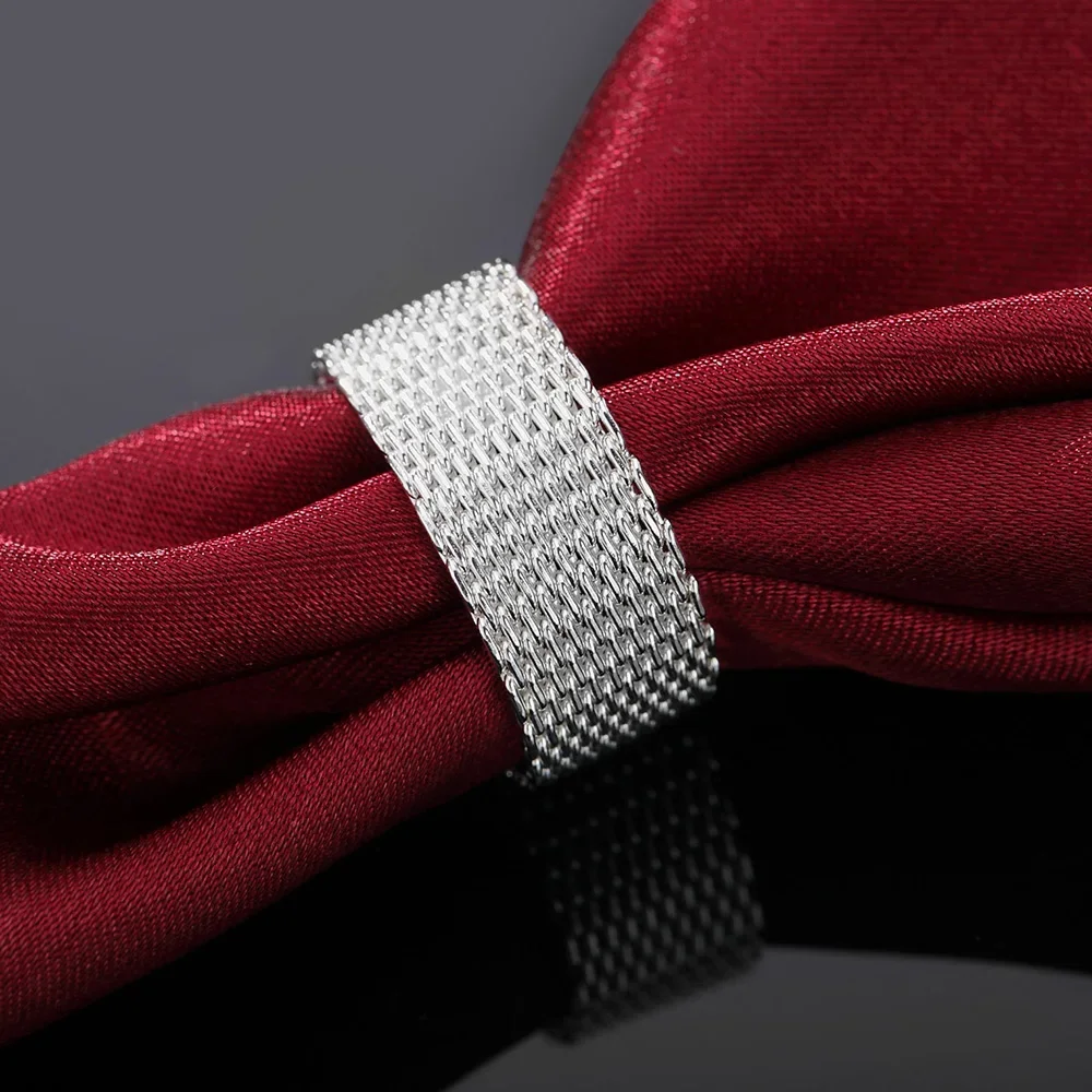 Silver Rings Silver Ring Wedding Rings 925 Sterling Silver Simple Net Rings for Women Men Size 6 7 8 9 10 Wedding Gifts