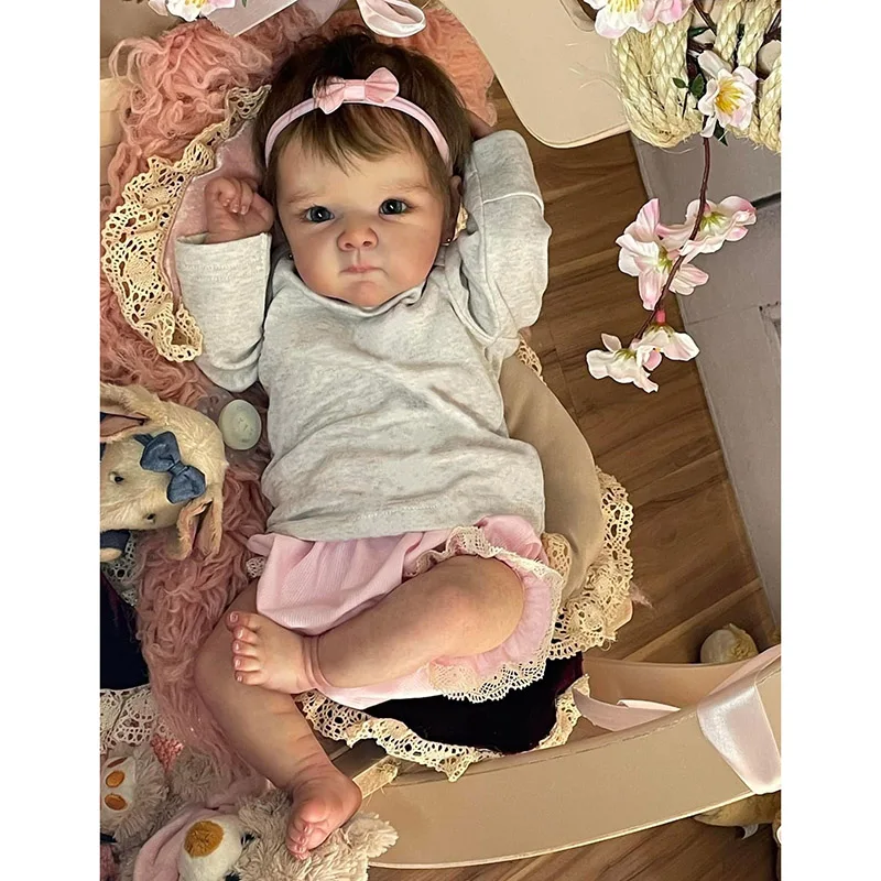 

45cm Newborn Doll Bettie Reborn Baby with Hand Root Hair Lifelike Soft Touch Cuddly Baby 3D Skin Multiple Layers Painting