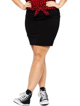 Womens Plus Size Summer Spring Mini Skirt Elastic Waist Solid Black Bodycon Skirt Large Size Casual Skirt Plus Size Clothing 8XL
