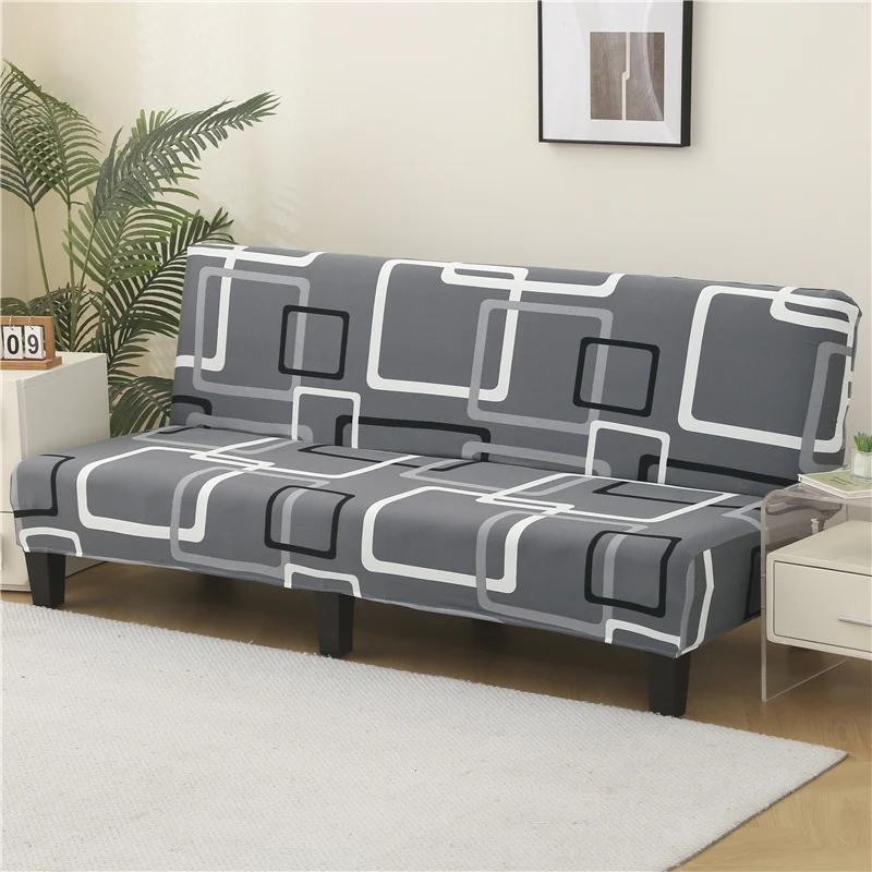 Black Geometric Print Spandex Stretch Sofa Bed Slipcover
