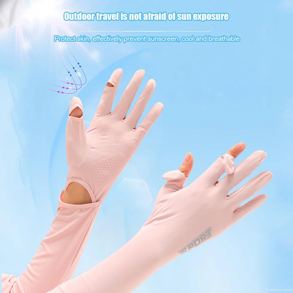 1 Pair Anti-slip Silicone Fingertip Opening Summer Gloves Buttons Cuff  Ladies Anti-uv Ice Silk Thin Gloves For Outdoor