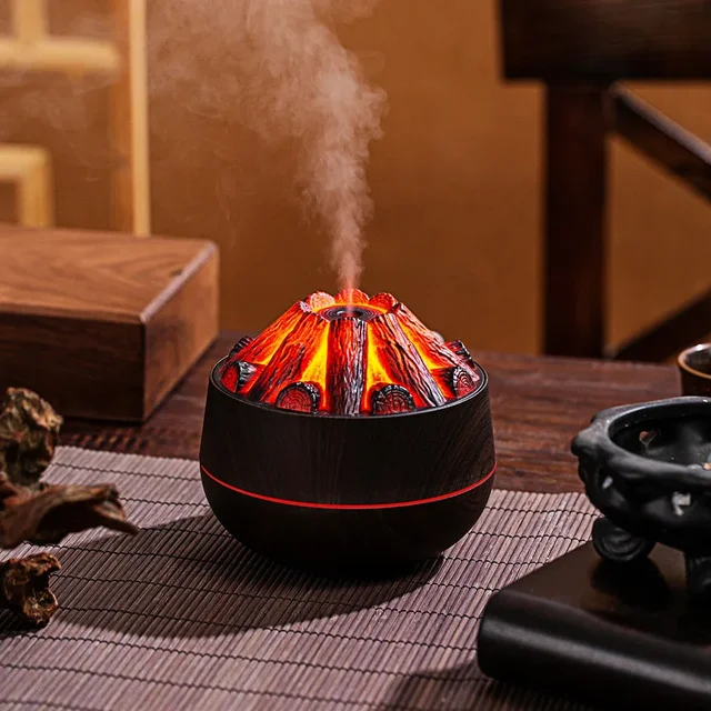 USB Humidifier 300ML Artificial Charcoal Fire Air Humidifier Aroma Diffuser Mist Sprayer Mini Diffuser with Night Light for Home 4