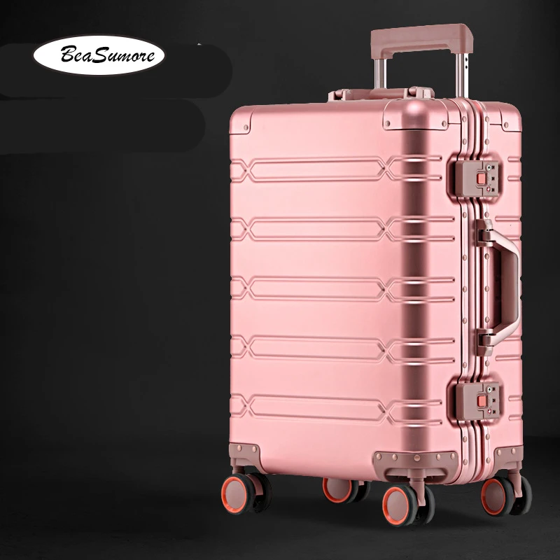 Pull Bar Suitcase 100% Aluminum-magnesium alloy Rolling Luggage Spinner 20/24/29 inch Women Metal Trolley Men Business Suitcase Wheels
