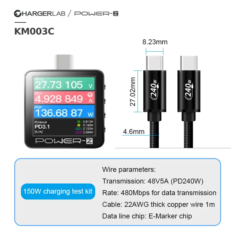 KM003C ChargerLAB POWER-Z USB PD3.1 Protocol PPS 50V 6A Range Dual Type-C USB Capacity Tester image 1