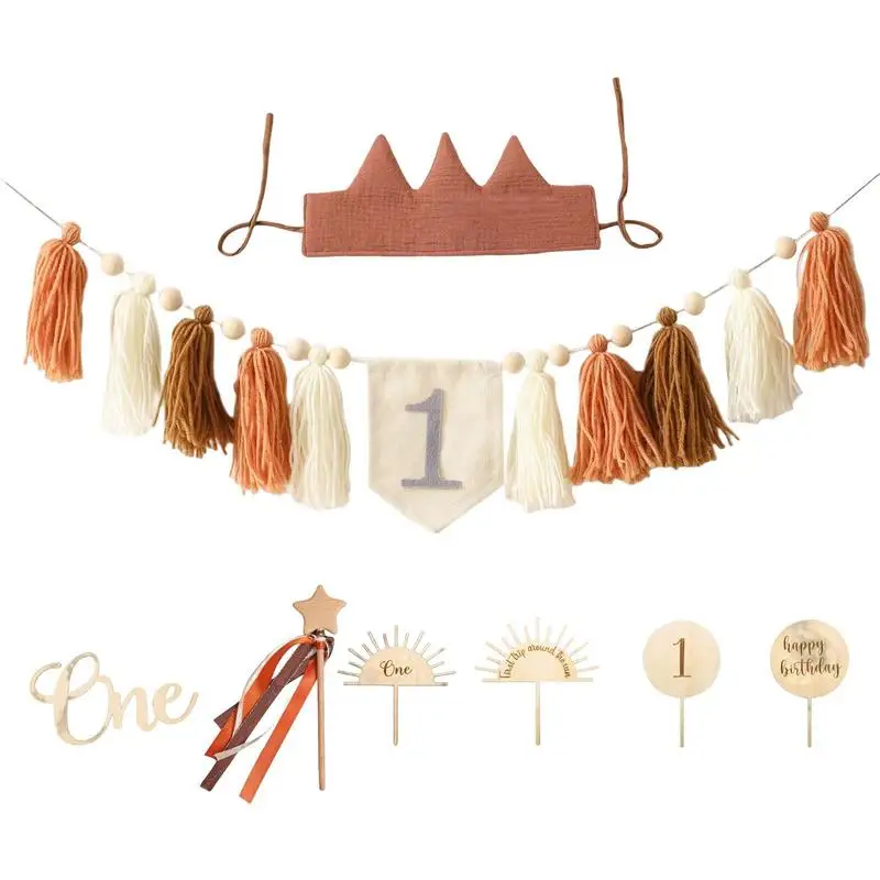 

First Birthday High Chair Banner Tutu Skirt Decoration For Birthday Party Tassel Banner Pull Flag Cake Decoration For Baby Cake