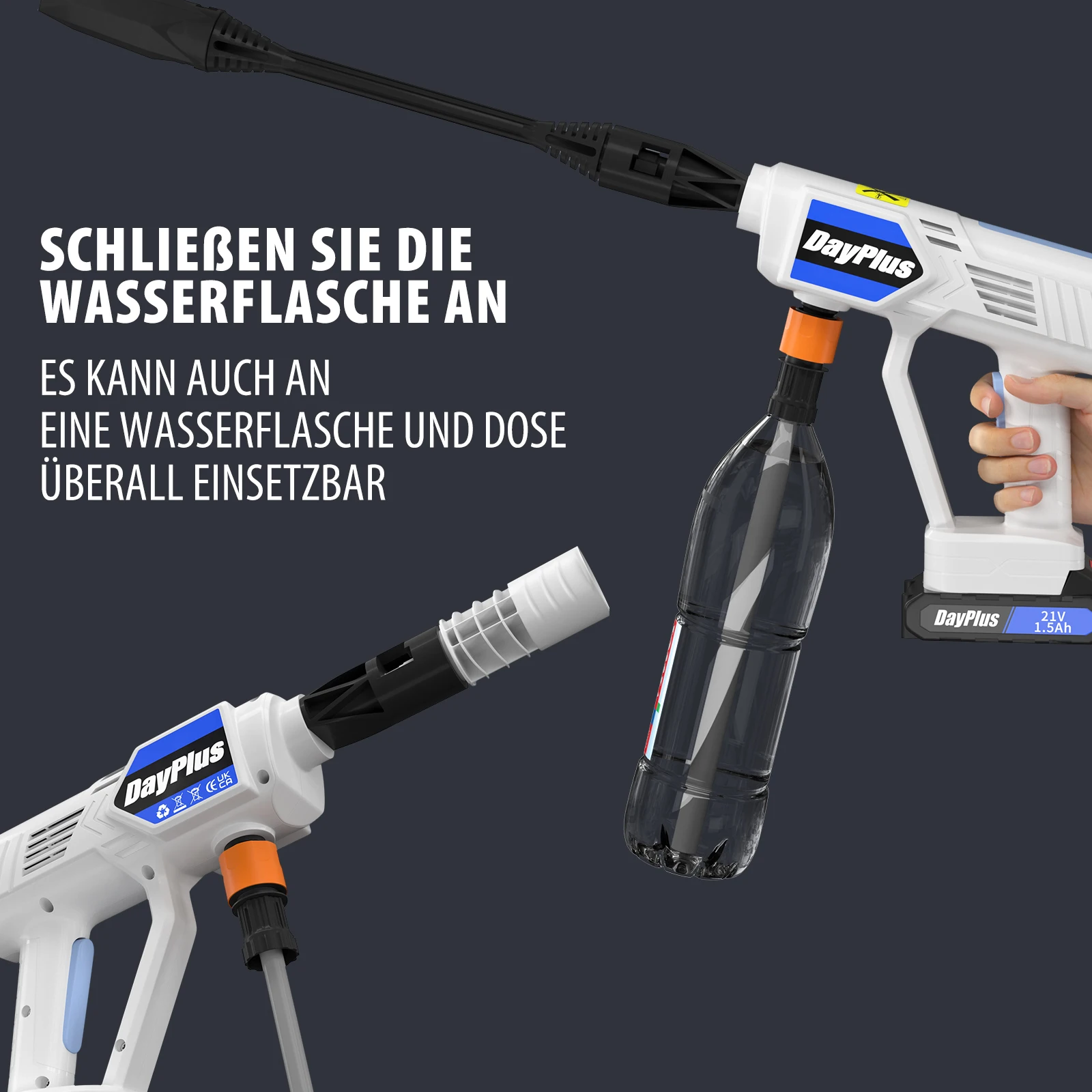 Tragbarer Hochdruckreiniger, wiederaufladbarer kabelloserCarWashJet-Sprühgerät mit 6-in-1-Düse, für Garten, Fenster, Motorräder, Terrassenreinigung – Detail 6