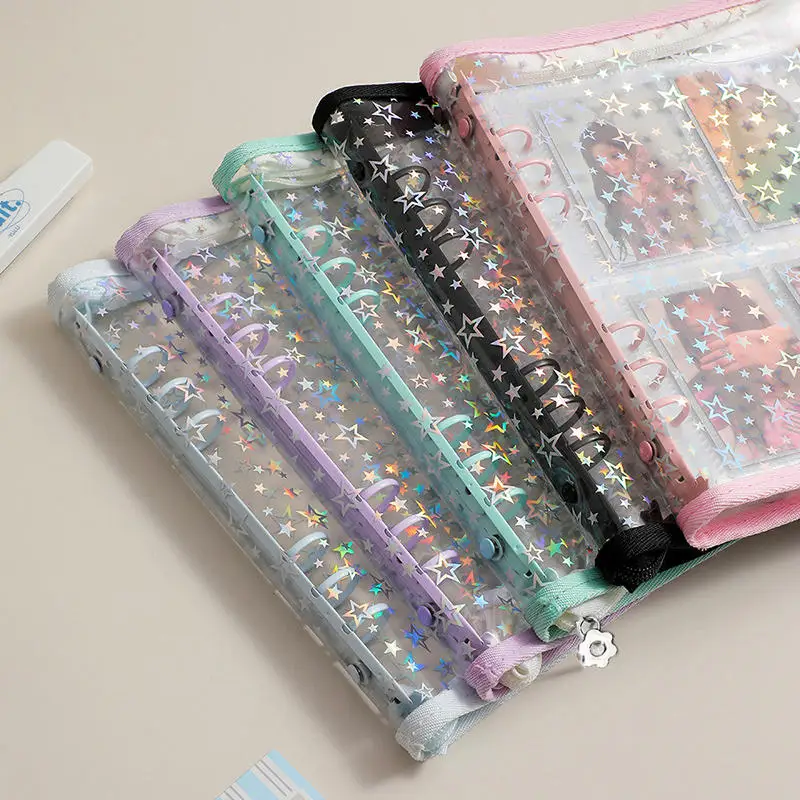 A5 Laser Stern Zipper Binder Fotokarten Mädchen Ins DIY Journal Tagebuch Transparent Kpop Idol Karte Fotoalbum Sammeln Buch Schreibwaren – Detail 9