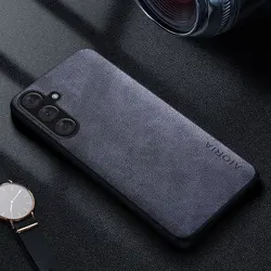 Premium Luxury Leather Business Style Phone Case - Retro Solid Color Cover for S22 Plus (Grey)