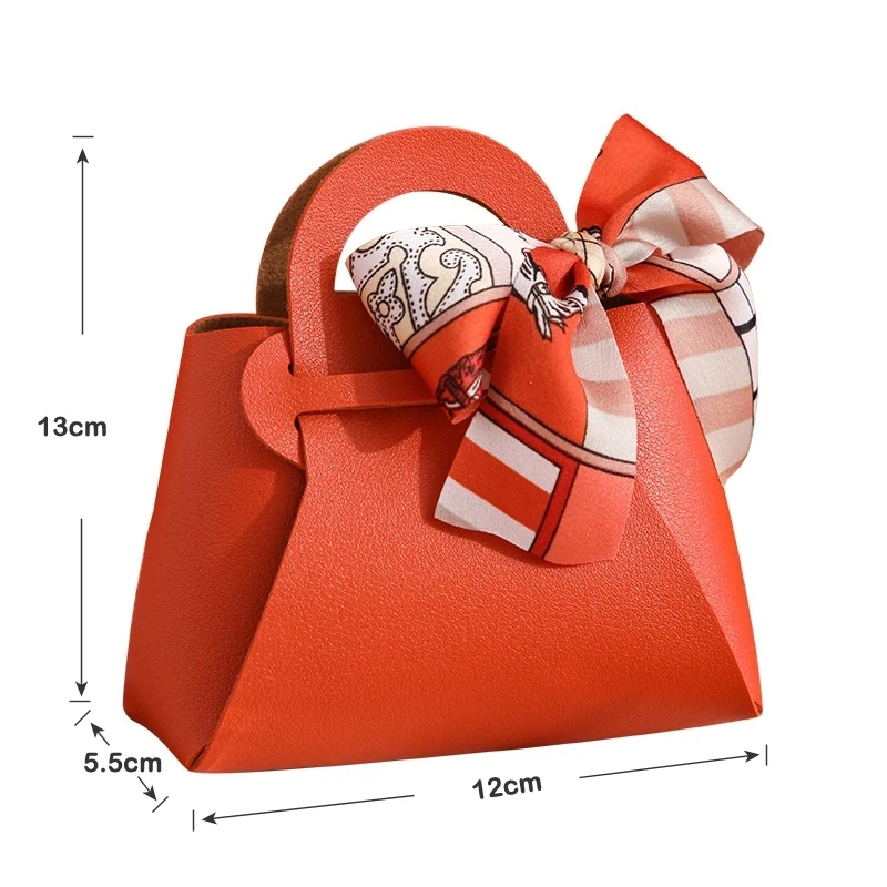 Gift Bags Bow Ribbon Leather Mini Handbag Candy Packaging Box 5pcs