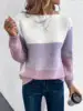 Elegant Three-color Patchwork Sweater Women Daily Commuter Casual Loose Jumpers Female Autumn Winter Knitted Thickened Warm Tops 1