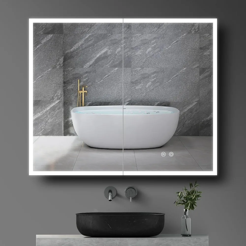 Recessed or Surface Aluminum Bathroom Medicine Cabinet with LED Lights
