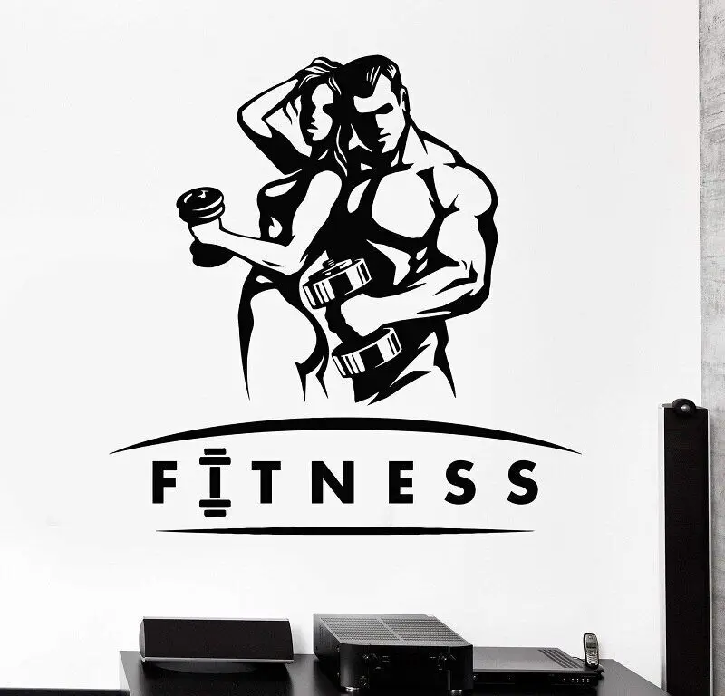 Muscle Girl Man Beautiful Strong Body Dumbbell Bodybuilding Fitness Vinyl Wall Decal Gym Adesivo Decorativo Da Parete 4326
