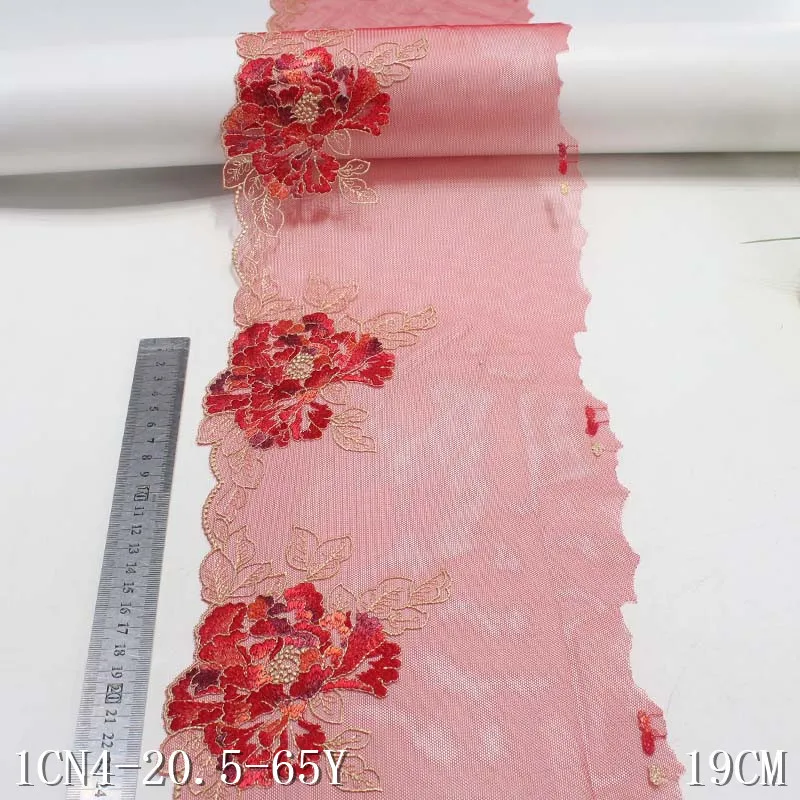 

30 Yards Floral Embroidered Red Mesh Tulle Lace Trim For Sewing Garment Accessories Underwear Bra Dress Decor Fabris