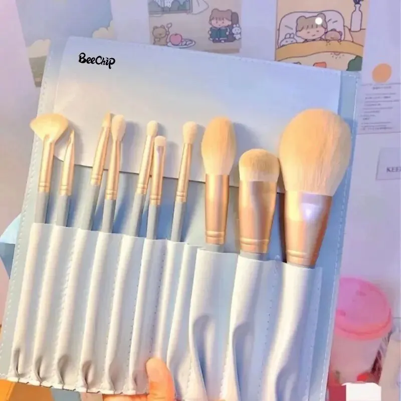 Makeup Brush Set 10Portable Soft-Bristled Makeup Brushes Morandi Color Makeup Brush Set Novice Beginners Advanced Full Set of Tools